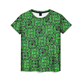 Женская футболка 3D с принтом Зелёная спираль в Тюмени, 100% полиэфир ( синтетическое хлопкоподобное полотно) | прямой крой, круглый вырез горловины, длина до линии бедер | зелёный | рисунок | спираль | тёмный