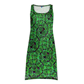 Платье-майка 3D с принтом Зелёная спираль в Тюмени, 100% полиэстер | полуприлегающий силуэт, широкие бретели, круглый вырез горловины, удлиненный подол сзади. | зелёный | рисунок | спираль | тёмный