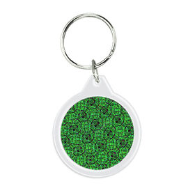 Брелок круглый с принтом Зелёная спираль в Тюмени, пластик и полированная сталь | круглая форма, металлическое крепление в виде кольца | зелёный | рисунок | спираль | тёмный
