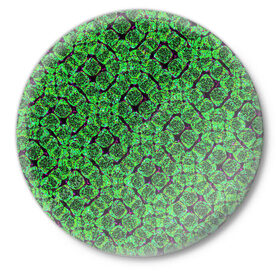 Значок с принтом Зелёная спираль в Тюмени,  металл | круглая форма, металлическая застежка в виде булавки | зелёный | рисунок | спираль | тёмный