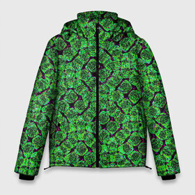 Мужская зимняя куртка 3D с принтом Зелёная спираль в Тюмени, верх — 100% полиэстер; подкладка — 100% полиэстер; утеплитель — 100% полиэстер | длина ниже бедра, свободный силуэт Оверсайз. Есть воротник-стойка, отстегивающийся капюшон и ветрозащитная планка. 

Боковые карманы с листочкой на кнопках и внутренний карман на молнии. | зелёный | рисунок | спираль | тёмный