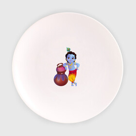 Тарелка с принтом Кришна в Тюмени, фарфор | диаметр - 210 мм
диаметр для нанесения принта - 120 мм | кришна рама харе кришна