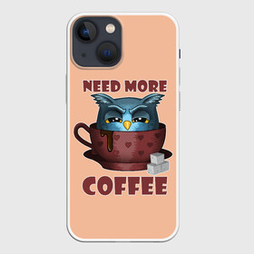 Чехол для iPhone 13 mini с принтом Нужно Больше Кофе в Тюмени,  |  | coffe | coffee | need more coffee | owl | арт | кофе | кофеман | надпись | недовольная | нужно больше кофе | сова | сова с кофе | совушка | сон | цитата