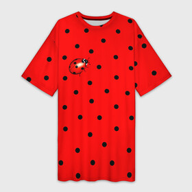 Платье-футболка 3D с принтом Божья коровка на горошке в Тюмени,  |  | ladybug | pattern | summer | алый | арбуз | бабочки | вишня | горох | горошек | животные | жук | клубника | красный | круги | лапки | лето | насекомые | орнамент | паттерн | помада | прикольный | пузыри | пятнистый