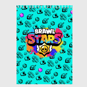 Скетчбук с принтом Brawl Stars в Тюмени, 100% бумага
 | 48 листов, плотность листов — 100 г/м2, плотность картонной обложки — 250 г/м2. Листы скреплены сверху удобной пружинной спиралью | brawl stars | game | акварель | бравл старс | брызги | игра | краска | леон | персонажи | радуга | разводы | разноцветный