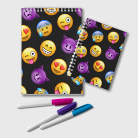 Блокнот с принтом Emoji в Тюмени, 100% бумага | 48 листов, плотность листов — 60 г/м2, плотность картонной обложки — 250 г/м2. Листы скреплены удобной пружинной спиралью. Цвет линий — светло-серый
 | school | пенал | прикольный пенал | смайлы | школа | школьный пенал | эмодзи