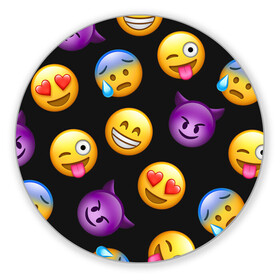 Коврик для мышки круглый с принтом Emoji в Тюмени, резина и полиэстер | круглая форма, изображение наносится на всю лицевую часть | Тематика изображения на принте: school | пенал | прикольный пенал | смайлы | школа | школьный пенал | эмодзи