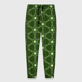 Мужские брюки 3D с принтом Зеленые звёзды в Тюмени, 100% полиэстер | манжеты по низу, эластичный пояс регулируется шнурком, по бокам два кармана без застежек, внутренняя часть кармана из мелкой сетки | вертикальный рисунок | звёзды | зеленый | отражение | темный