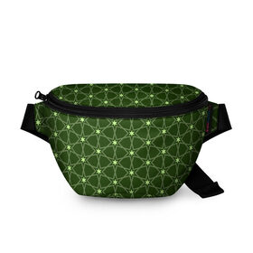 Поясная сумка 3D с принтом Зеленые звёзды в Тюмени, 100% полиэстер | плотная ткань, ремень с регулируемой длиной, внутри несколько карманов для мелочей, основное отделение и карман с обратной стороны сумки застегиваются на молнию | вертикальный рисунок | звёзды | зеленый | отражение | темный