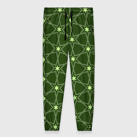Женские брюки 3D с принтом Зеленые звёзды в Тюмени, полиэстер 100% | прямой крой, два кармана без застежек по бокам, с мягкой трикотажной резинкой на поясе и по низу штанин. В поясе для дополнительного комфорта — широкие завязки | вертикальный рисунок | звёзды | зеленый | отражение | темный