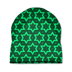 Шапка 3D с принтом Звезда Давида в Тюмени, 100% полиэстер | универсальный размер, печать по всей поверхности изделия | вертикальный рисунок | звезда | звезда давида | звёзды | звезды давида | зеленый | зеленый узор | светлый | тёмный | узор
