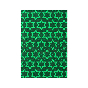 Обложка для паспорта матовая кожа с принтом Звезда Давида в Тюмени, натуральная матовая кожа | размер 19,3 х 13,7 см; прозрачные пластиковые крепления | Тематика изображения на принте: вертикальный рисунок | звезда | звезда давида | звёзды | звезды давида | зеленый | зеленый узор | светлый | тёмный | узор