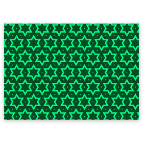 Поздравительная открытка с принтом Звезда Давида в Тюмени, 100% бумага | плотность бумаги 280 г/м2, матовая, на обратной стороне линовка и место для марки
 | Тематика изображения на принте: вертикальный рисунок | звезда | звезда давида | звёзды | звезды давида | зеленый | зеленый узор | светлый | тёмный | узор