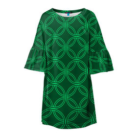 Детское платье 3D с принтом Зелёный узор в Тюмени, 100% полиэстер | прямой силуэт, чуть расширенный к низу. Круглая горловина, на рукавах — воланы | геометрические фигуры | зеленый | круг | ромб | светлый | темный | узор