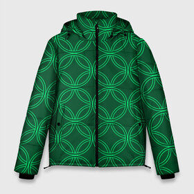 Мужская зимняя куртка 3D с принтом Зелёный узор в Тюмени, верх — 100% полиэстер; подкладка — 100% полиэстер; утеплитель — 100% полиэстер | длина ниже бедра, свободный силуэт Оверсайз. Есть воротник-стойка, отстегивающийся капюшон и ветрозащитная планка. 

Боковые карманы с листочкой на кнопках и внутренний карман на молнии. | геометрические фигуры | зеленый | круг | ромб | светлый | темный | узор