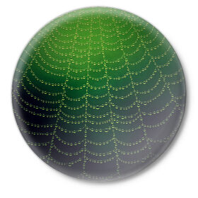 Значок с принтом Паутина в лесу в Тюмени,  металл | круглая форма, металлическая застежка в виде булавки | Тематика изображения на принте: бусины | зеленый | капли | капли воды | лестница | паутина | раса