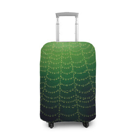 Чехол для чемодана 3D с принтом Паутина в лесу в Тюмени, 86% полиэфир, 14% спандекс | двустороннее нанесение принта, прорези для ручек и колес | бусины | зеленый | капли | капли воды | лестница | паутина | раса
