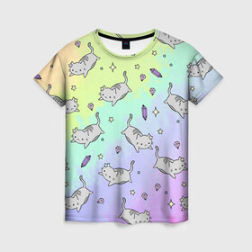 Женская футболка 3D с принтом КАВАЙНЫЕ КОТИКИ в Тюмени, 100% полиэфир ( синтетическое хлопкоподобное полотно) | прямой крой, круглый вырез горловины, длина до линии бедер | animal | cat | cute | pet | аниме | животное | кавай | киса | кот | котэ | милое