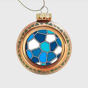 Стеклянный ёлочный шар с принтом Ледяной витраж в Тюмени, Стекло | Диаметр: 80 мм | витраж | геометрия | зенит | сетка | синий | соты | футбол