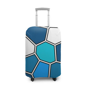 Чехол для чемодана 3D с принтом Ледяной витраж в Тюмени, 86% полиэфир, 14% спандекс | двустороннее нанесение принта, прорези для ручек и колес | витраж | геометрия | зенит | сетка | синий | соты | футбол