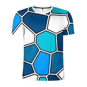 Мужская футболка 3D спортивная с принтом Ледяной витраж в Тюмени, 100% полиэстер с улучшенными характеристиками | приталенный силуэт, круглая горловина, широкие плечи, сужается к линии бедра | витраж | геометрия | зенит | сетка | синий | соты | футбол