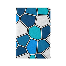 Обложка для паспорта матовая кожа с принтом Ледяной витраж в Тюмени, натуральная матовая кожа | размер 19,3 х 13,7 см; прозрачные пластиковые крепления | Тематика изображения на принте: витраж | геометрия | зенит | сетка | синий | соты | футбол