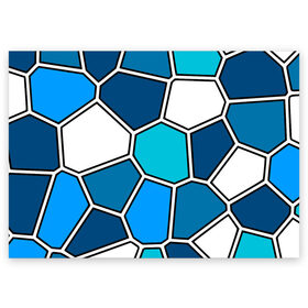 Поздравительная открытка с принтом Ледяной витраж в Тюмени, 100% бумага | плотность бумаги 280 г/м2, матовая, на обратной стороне линовка и место для марки
 | витраж | геометрия | зенит | сетка | синий | соты | футбол