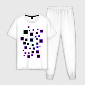 Мужская пижама хлопок с принтом Абстракция квадратов в Тюмени, 100% хлопок | брюки и футболка прямого кроя, без карманов, на брюках мягкая резинка на поясе и по низу штанин
 | 