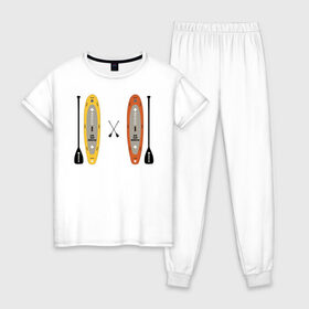 Женская пижама хлопок с принтом сап серфинг в Тюмени, 100% хлопок | брюки и футболка прямого кроя, без карманов, на брюках мягкая резинка на поясе и по низу штанин | serfing | sup boarding | sup serfing | sup серфинг | сап серфинг | серфинг