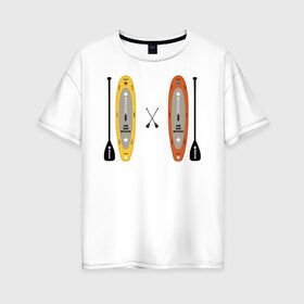 Женская футболка хлопок Oversize с принтом сап серфинг в Тюмени, 100% хлопок | свободный крой, круглый ворот, спущенный рукав, длина до линии бедер
 | serfing | sup boarding | sup serfing | sup серфинг | сап серфинг | серфинг