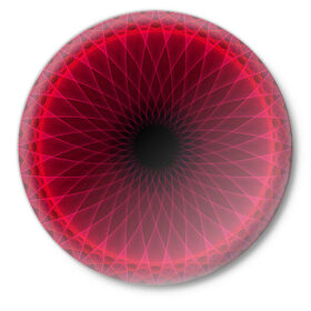 Значок с принтом Неоновый туннель в Тюмени,  металл | круглая форма, металлическая застежка в виде булавки | красный | линии | неон | туннель | чёрный