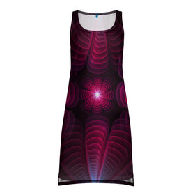 Платье-майка 3D с принтом Инопланетные цветы в Тюмени, 100% полиэстер | полуприлегающий силуэт, широкие бретели, круглый вырез горловины, удлиненный подол сзади. | красный | свет | синий | сияние | цветы