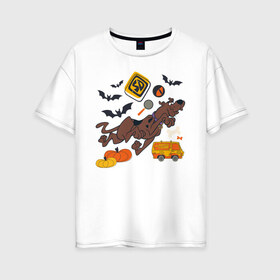 Женская футболка хлопок Oversize с принтом Скуби-Ду Хэллоуин в Тюмени, 100% хлопок | свободный крой, круглый ворот, спущенный рукав, длина до линии бедер
 | Тематика изображения на принте: scooby doo | vdzabma | скуби ду
