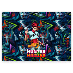 Поздравительная открытка с принтом Хисока Hunter x Hunter в Тюмени, 100% бумага | плотность бумаги 280 г/м2, матовая, на обратной стороне линовка и место для марки
 | Тематика изображения на принте: anime | hunter | hunter x hunter | zoldyck | аниме | зодиак | охотник | охотники | хисока