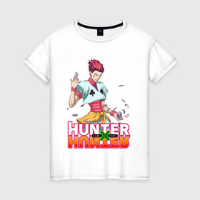 Женская футболка хлопок с принтом Хисока Hunter x Hunter в Тюмени, 100% хлопок | прямой крой, круглый вырез горловины, длина до линии бедер, слегка спущенное плечо | anime | hunter | hunter x hunter | zoldyck | аниме | зодиак | охотник | охотники | хисока