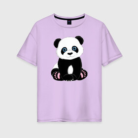 Женская футболка хлопок Oversize с принтом Милая пандочка в Тюмени, 100% хлопок | свободный крой, круглый ворот, спущенный рукав, длина до линии бедер
 | маленькая панда | милая панда | милая пандочка | мультяшная панда | мультяшная пандочка | панда | панда арт | панда милашка | панда мульт | панда нарисована | панда рисунок | пандочка