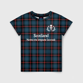 Детская футболка 3D с принтом Шотландия в Тюмени, 100% гипоаллергенный полиэфир | прямой крой, круглый вырез горловины, длина до линии бедер, чуть спущенное плечо, ткань немного тянется | england | scotland | англия | великобритания | волынка | девиз | килт | клан | клетка | королевство | шотландия | шотландка