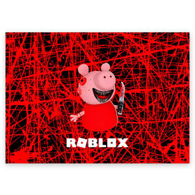 Поздравительная открытка с принтом Roblox piggy/Свинка Пигги. в Тюмени, 100% бумага | плотность бумаги 280 г/м2, матовая, на обратной стороне линовка и место для марки
 | game | gamer | logo | minecraft | piggi | roblox | simulator | игра | конструктор | лого | пигги | свинья | симулятор | строительство | фигура