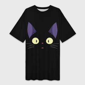 Платье-футболка 3D с принтом Дзи Дзи в Тюмени,  |  | cat | delivery | ji | jiji | kikis | service | totoro | ведьмина | дзи | дзидзи | доставки | кики | кот | котенок | котик | кэт | миядзаки | служба | тоторо | хаяо | черный