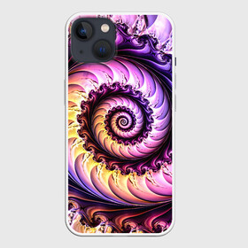 Чехол для iPhone 13 с принтом Спираль улитки в Тюмени,  |  | Тематика изображения на принте: волна | волны | желтый | раковина улитки | розовый | синий | спираль | улитка | фиолетовый