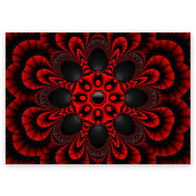 Поздравительная открытка с принтом Красный цветок в Тюмени, 100% бумага | плотность бумаги 280 г/м2, матовая, на обратной стороне линовка и место для марки
 | драгоценные камни | драгоценный камень | красный | неон | тёмный | цветок | черный