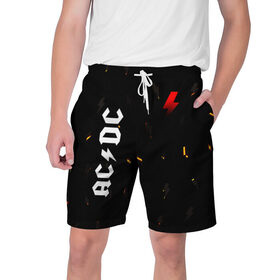 Мужские шорты 3D с принтом AC DС в Тюмени,  полиэстер 100% | прямой крой, два кармана без застежек по бокам. Мягкая трикотажная резинка на поясе, внутри которой широкие завязки. Длина чуть выше колен | 