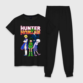Женская пижама хлопок с принтом Hunter x Hunter в Тюмени, 100% хлопок | брюки и футболка прямого кроя, без карманов, на брюках мягкая резинка на поясе и по низу штанин | anime | hunter x hunter | аниме | гон фрикс | манга | охотник х охотник | хантер хантер | хантеры