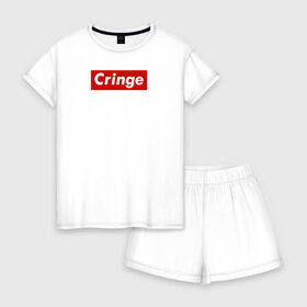 Женская пижама с шортиками хлопок с принтом Кринж в Тюмени, 100% хлопок | футболка прямого кроя, шорты свободные с широкой мягкой резинкой | cringe | кринж | суприм