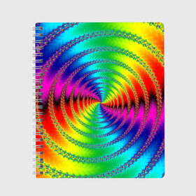 Тетрадь с принтом Цветной гипноз в Тюмени, 100% бумага | 48 листов, плотность листов — 60 г/м2, плотность картонной обложки — 250 г/м2. Листы скреплены сбоку удобной пружинной спиралью. Уголки страниц и обложки скругленные. Цвет линий — светло-серый
 | Тематика изображения на принте: насыщенные цвета | радуга | спираль | цвет | цвета | яркие цвета | ярко