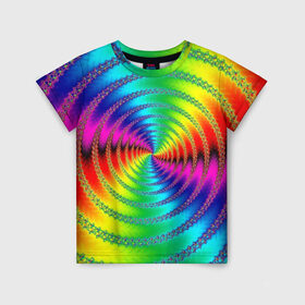 Детская футболка 3D с принтом Цветной гипноз в Тюмени, 100% гипоаллергенный полиэфир | прямой крой, круглый вырез горловины, длина до линии бедер, чуть спущенное плечо, ткань немного тянется | насыщенные цвета | радуга | спираль | цвет | цвета | яркие цвета | ярко