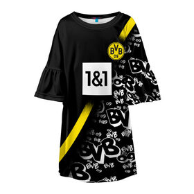 Детское платье 3D с принтом Dortmund 2020/2021 ФОРМА в Тюмени, 100% полиэстер | прямой силуэт, чуть расширенный к низу. Круглая горловина, на рукавах — воланы | 09 | borussia | borussia dortmund | bvb | bvb 09 | dortmund | fc | football club | sport | боруссия | дортмунд | спортивные | униформа | фирменые цвета | фк | футбольный клуб