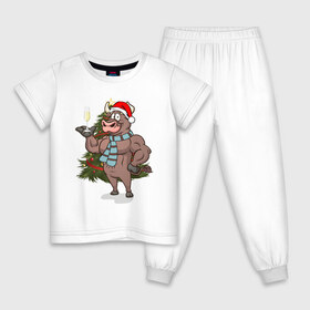 Детская пижама хлопок с принтом Новогодний Бык в Тюмени, 100% хлопок |  брюки и футболка прямого кроя, без карманов, на брюках мягкая резинка на поясе и по низу штанин
 | Тематика изображения на принте: 