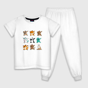 Детская пижама хлопок с принтом DAB & ANIMALS в Тюмени, 100% хлопок |  брюки и футболка прямого кроя, без карманов, на брюках мягкая резинка на поясе и по низу штанин
 | animals | cat | dab | dog | fox | дэб | единорог | единорог дэб | животные | инопланетянин | конь | кот дэб | кошка | ленивец | лиса | лиса дэб | лошадь | медведь | медведь дэб | панда | панда дэб | собака | собака дэб