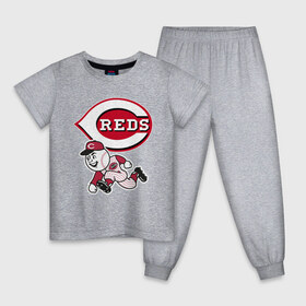 Детская пижама хлопок с принтом Cincinnati reds в Тюмени, 100% хлопок |  брюки и футболка прямого кроя, без карманов, на брюках мягкая резинка на поясе и по низу штанин
 | baseball | cincinnati | gamer | reds | sport | team | usa | бейсбол | игрок | спорт | сша | цинциннати